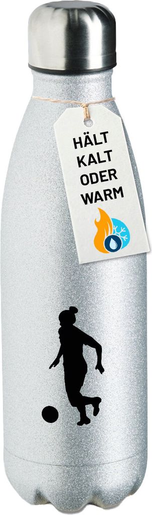 Huuraa Trinkflasche Soccer Fußball 500ml Silver Edelstahl Wasserflasche Trinkflasche Geschenkidee