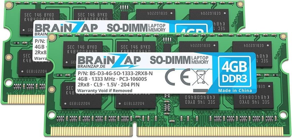 BRAINZAP 8 GB pamięci RAM DDR3 SO-DIMM PC3-10600S 2Rx8 1333 Zdjęcie produktu 