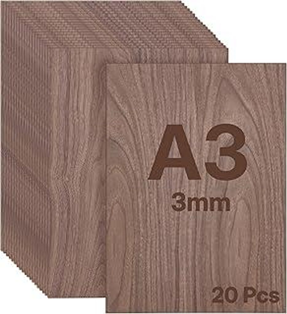 WISYOK Sperrholzplatte 3mm A3, 20pcs Walnuss Holzplatte Zuschnitt nach Maß, Holzplatten zum Basteln, Sperrholz für Lasercut, Laubsäge, Modellbau...