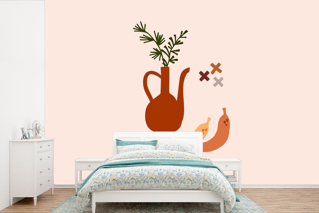 MuchoWow Fototapete für Wohnzimmer oder Schlafzimmer Wandtapete Vinyl Motivtapete Krug - Obst - Pastell - 600x400 cm - Vinyltapeten