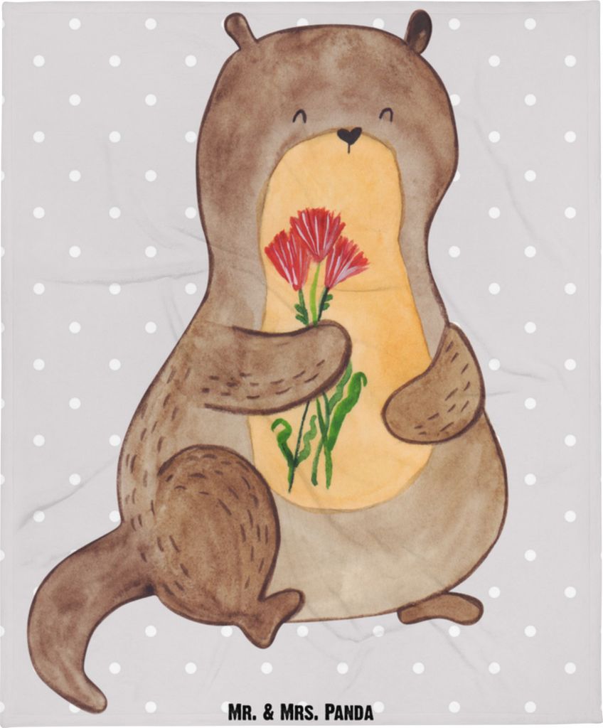 Mr. & Mrs. Panda Babydecke Otter Blumenstrauß - Grau Pastell - Geschenk, Seeotter See, Plaid, Schlummerdecke, Erstlingsdecke, Fleecedecke, Süß, ...