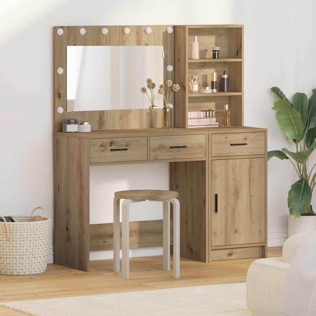 (Robust Möbel)Schminktisch - modernes Design - Kosmetiktisch/Frisiertisch mit Spiegelbeleuchtung 2 pcs Braun Holzwerkstoff NEU524695 - Schmink...