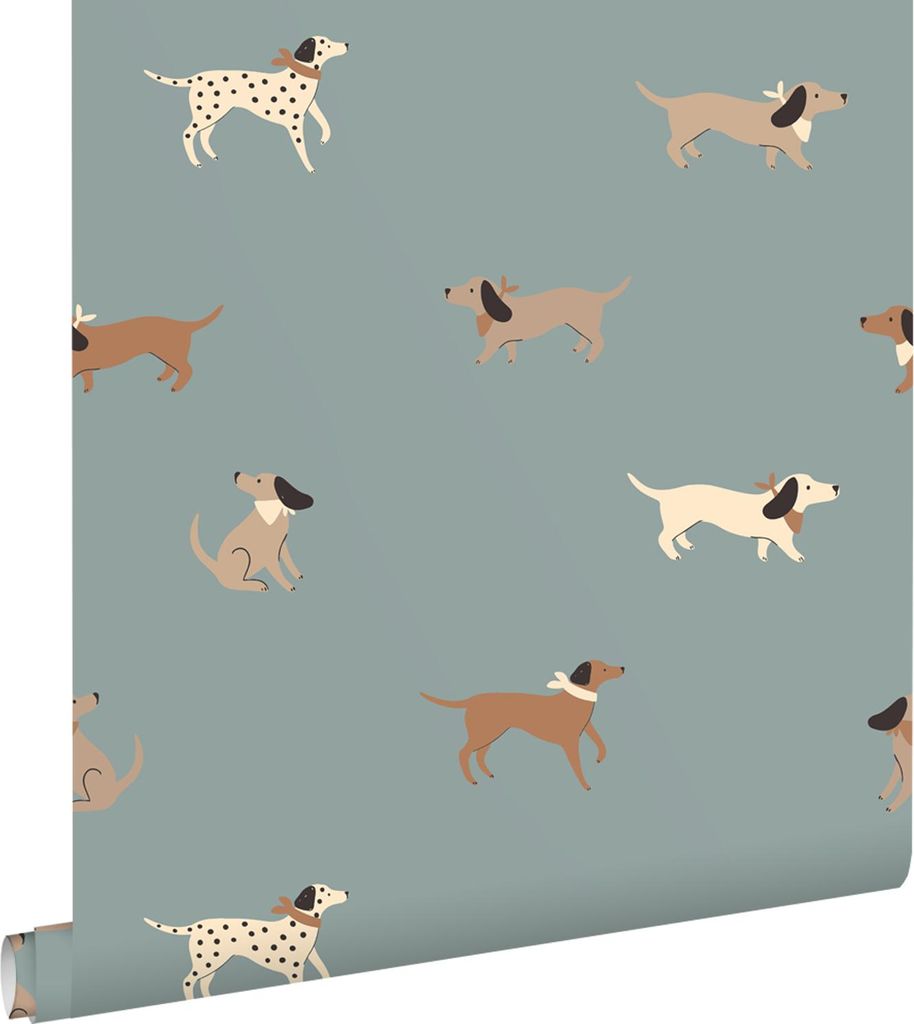 ESTAhome Tapete Hunde Blau und Braun 50 x 900 cm