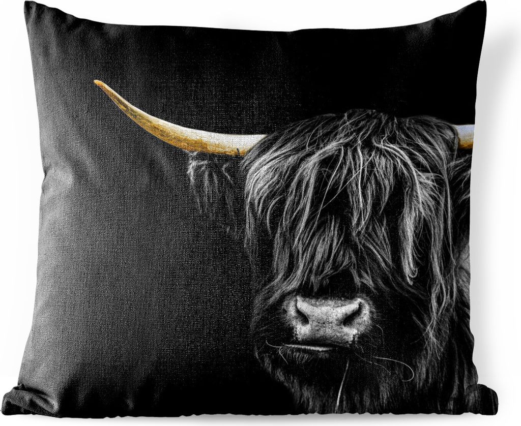 MuchoWow Outdoor Kissen - Schottisches Hochlandrind - Goldene Hörner - 60x60 cm - Wetterfest - Lounge Kissen - Dekoration - Schlaf Kissen