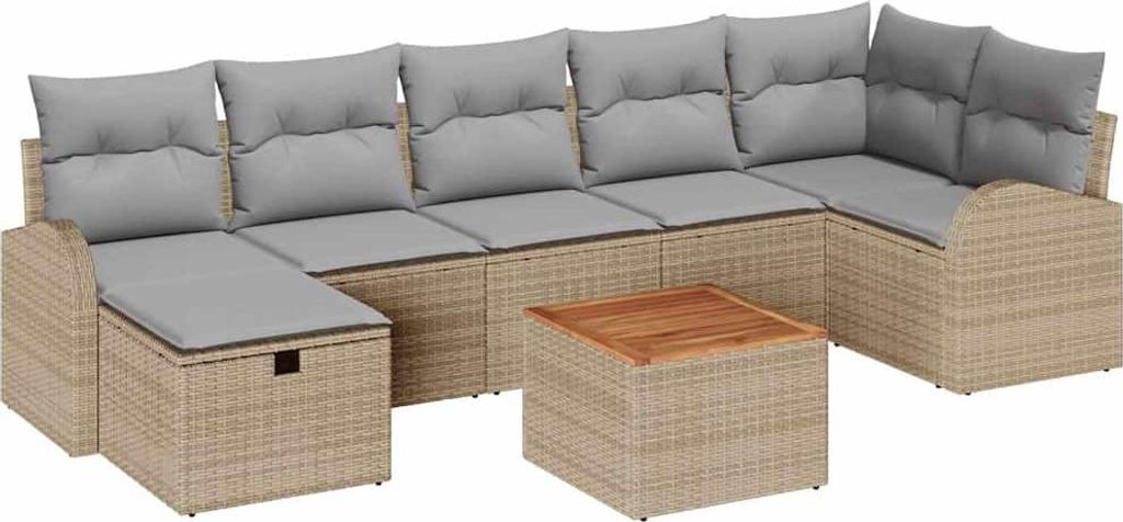 "WINTER SALE" Garten-Sofa-Set - elegantes Design - Sitzgruppe mit Sofa, Tisch - mit Kissen mit Speicher 8 pcs Beige Poly Rattan - Terassenmöbel Ne...