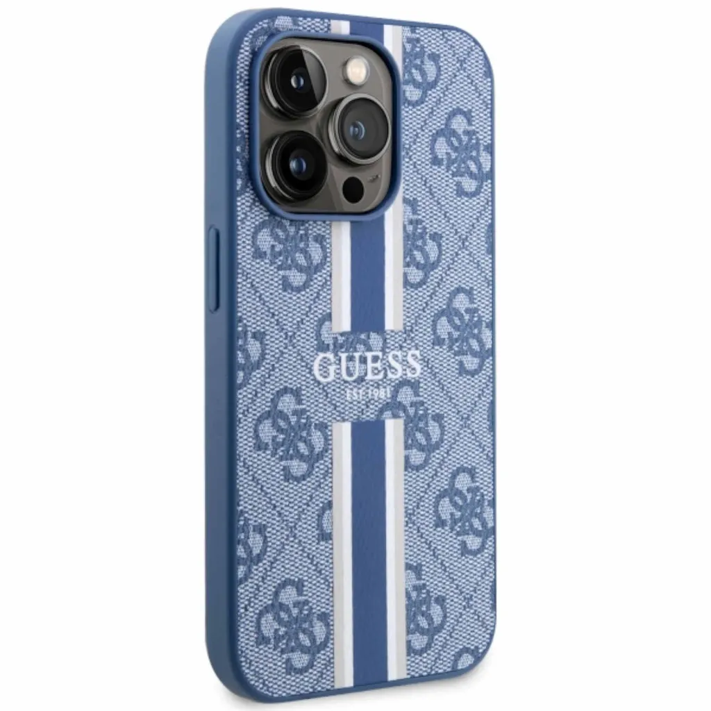 Guess Guhmp14Lp4Rpsb Custodia rigida per Iphone 14 Pro 6.1 Niebieski/Blu 4G con strisce stampate Magsafe - 4