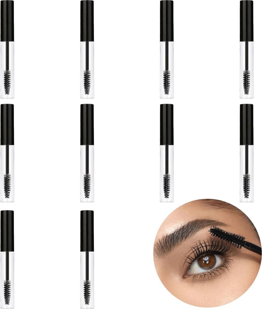 Nachfüllbare Mascara-Bürsten und Zauberstab - 10 Stück - Wimpernwachstumsbehandlung - Wimpernverlängerung - Schwarz