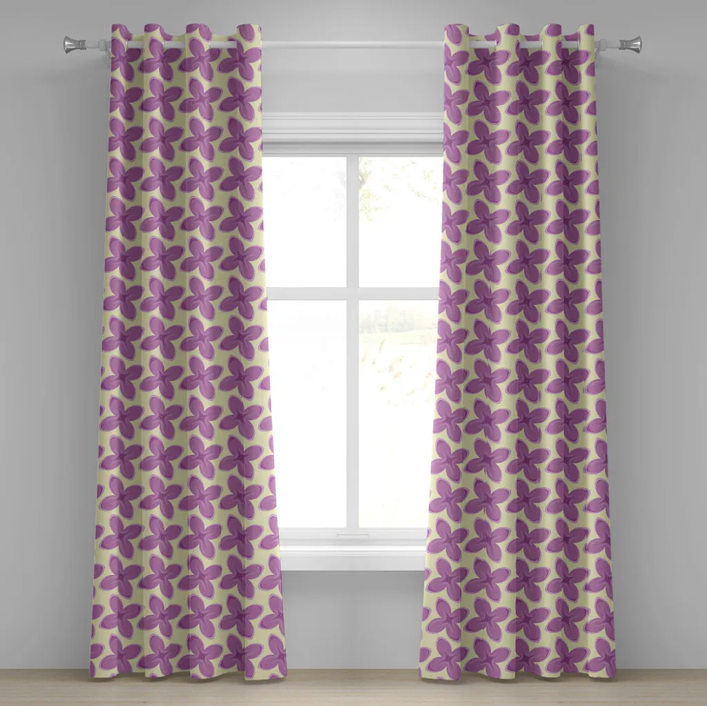 ABAKUHAUS Tenda con occhielli color malva, grande motivo floreale fresco con boccioli di fiori, bouquet, stampa romantica di San Valentino con fiori, tende decorative a 2 pannelli per finestre, 280 cm x 225 cm, viola e giallo