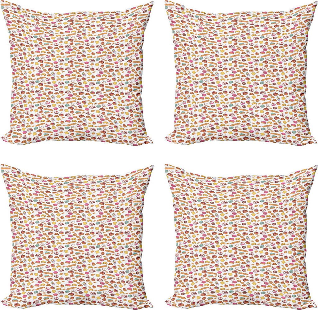 ABAKUHAUS Dessert Kissenbezug Set (4 Stück), Bäckerei Medley, Moderner Doppelseitiger Digitaldruck, 40 cm x 40 cm, Mehrfarbig