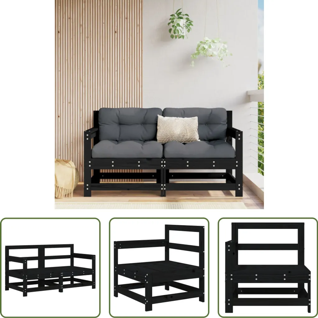 Divani Angolari Outdoor in Legno di Pino Nero - 2 Pezzi Modular - 1