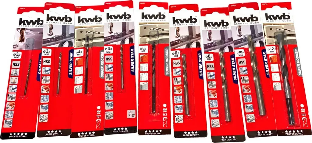 Jeu de forets à métaux HSS-E Cobalt KWB 9 pièces pour perçage de l'Inox
