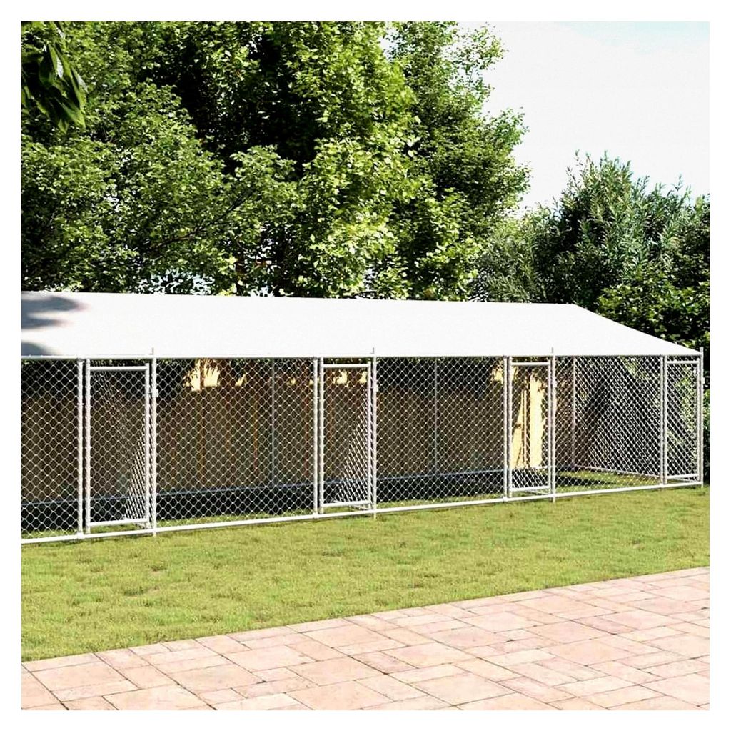 Hundezwinger mit Dach und Türen Grau 12x2x2 m aus verzinktem Stahl, Outdoor-Hundekäfig für Garten und Terrasse