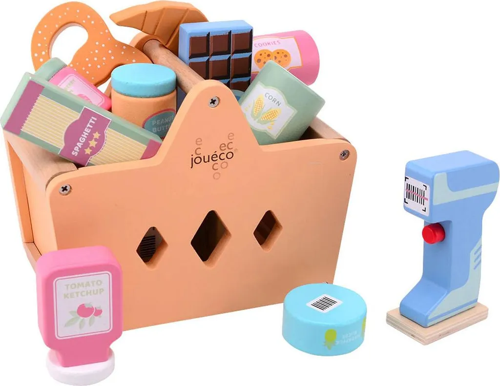 Panier à provisions en bois pour marchande enfant avec accessoires 36m