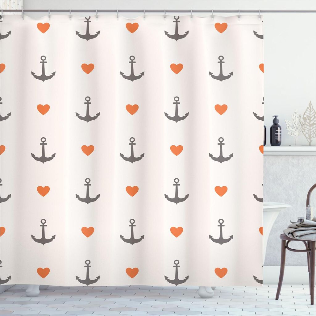ABAKUHAUS Anker Duschvorhang, Die romantische Strand Feiertags Party, die Freizeit Ausflug zusammenbringt, 175 x 240 cm, Vermilion Grau