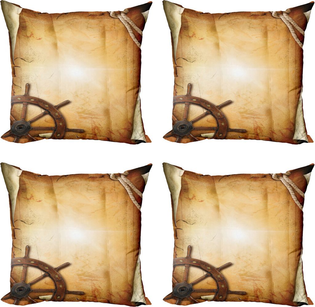 ABAKUHAUS Steuerrad Kissenbezug Set (4 Stück), Old Paper Effect Rad, Moderner Doppelseitiger Digitaldruck, 60 cm x 60 cm, Braun
