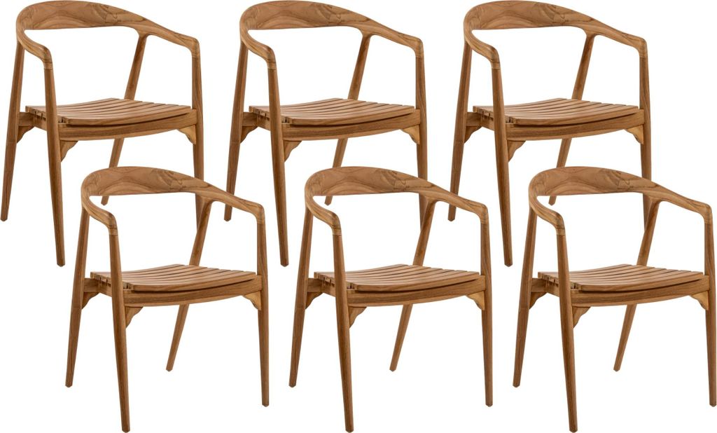 6er Set Gartenstuhl Sally | Teakholz massiv | Stapelbarer Gartensessel | 58 x 50 x 78 cm | Outdoor-Holzstuhl mit Armlehnen für Garten, Balkon & Te...