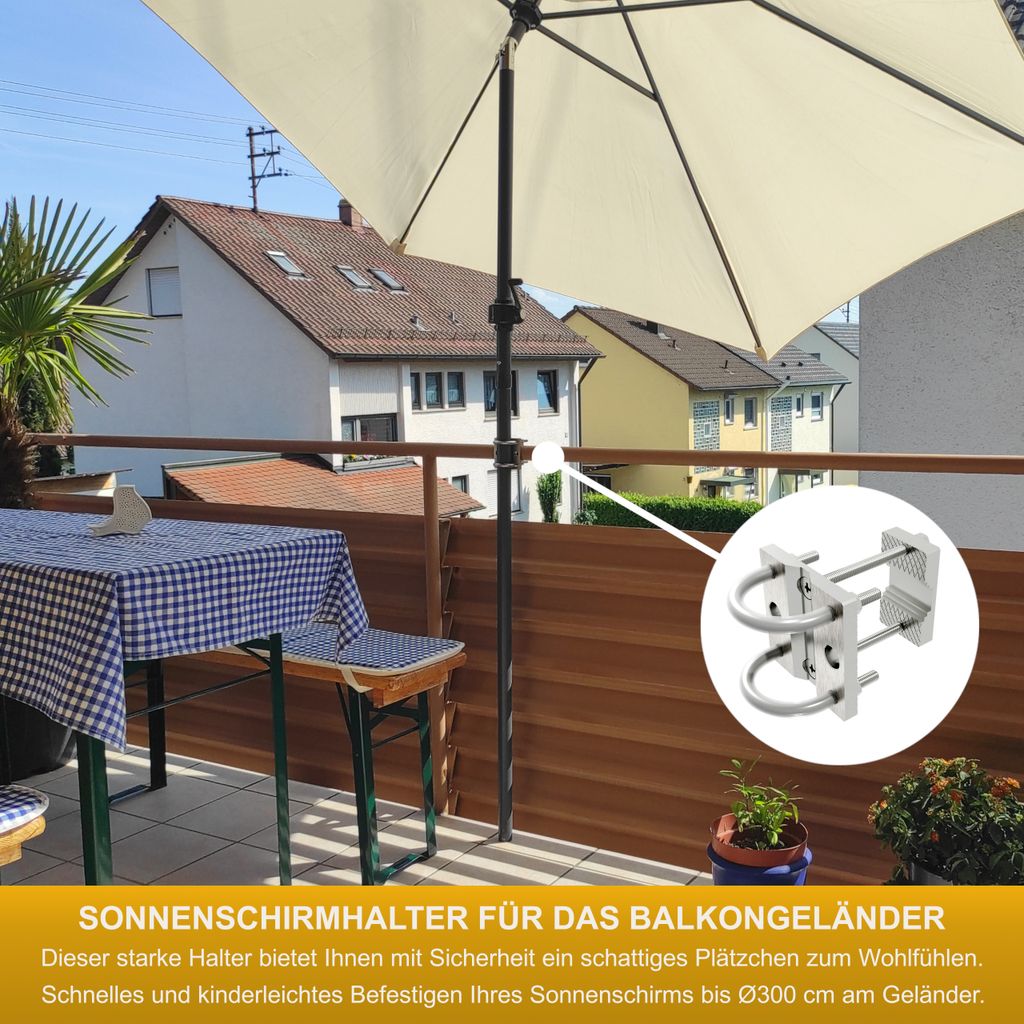 Sonnenschirmhalter aus Edelstahl für Balkongeländer rund Produktbild 2