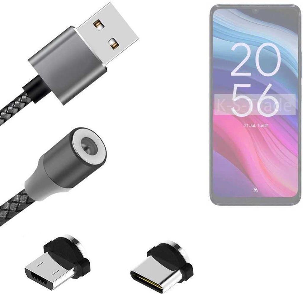 K-S-Trade Hochwertiges Magnet-Lade-kabel Sync-Kabel Daten-Kabel für TCL 505 mit USB-Typ-C-Anschluss und Micro-USB-Anschluss 2A bis zu 480mbps