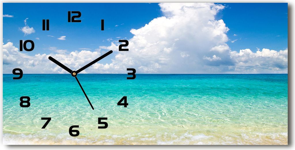 Wanduhr aus Glas – 60x30 cm - Glasbild - Glasuhr - Gehärtetes Glas - schwarze-zeiger - Paradies-Strand