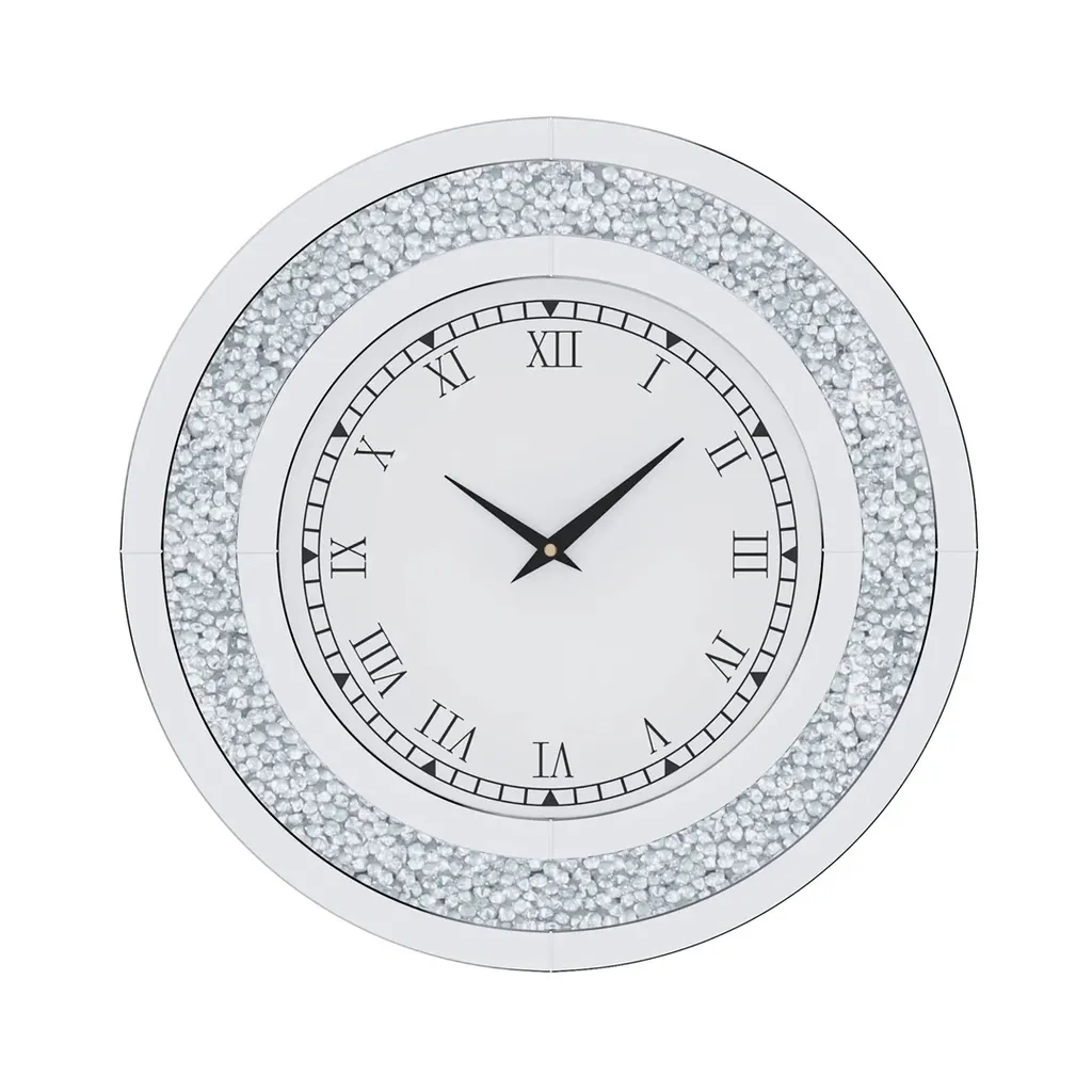 Horloge murale 60 cm argent silencieuse sans tic-tac cristaux brillants