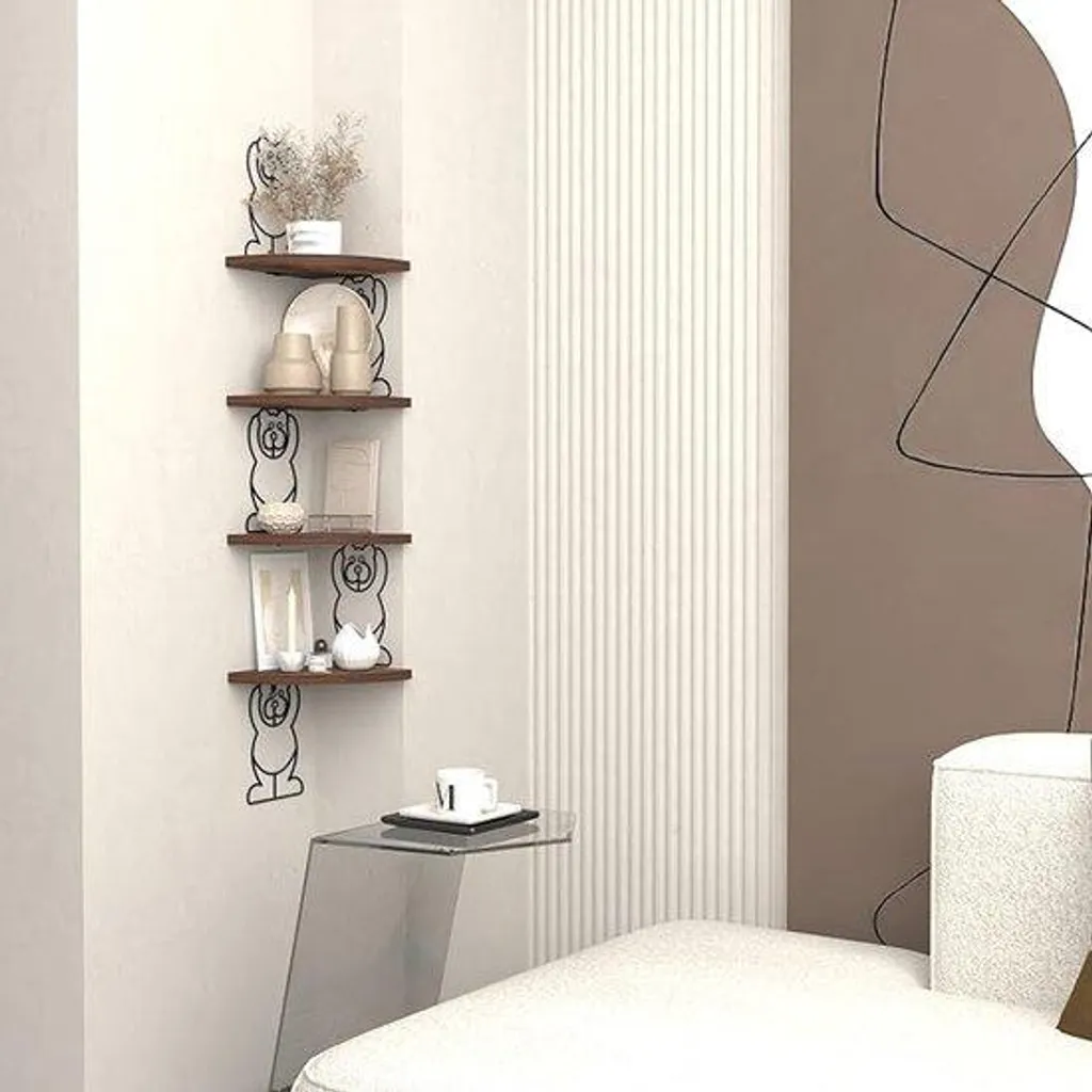 Étagère murale de salon pour présentation déco avec 4 niveaux de bois