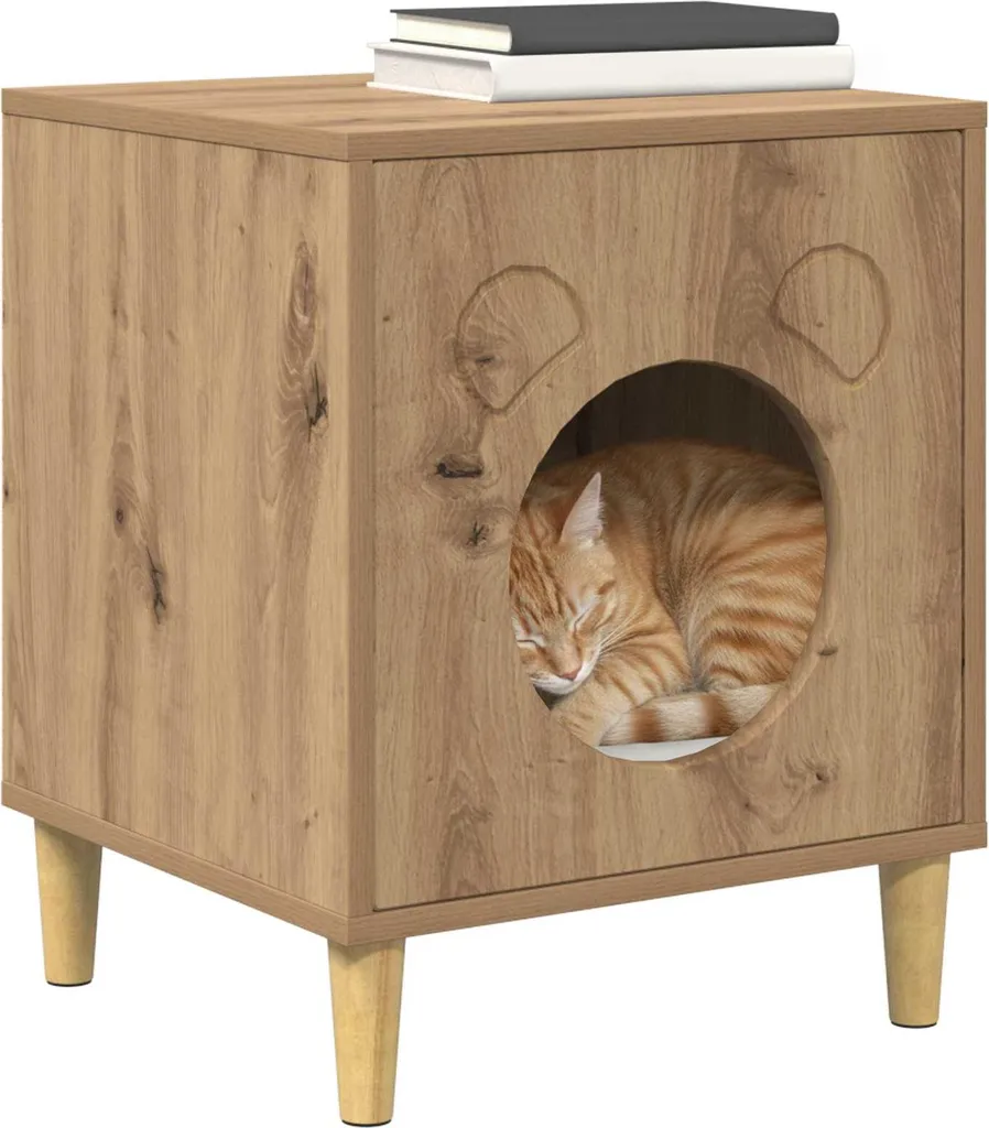 vidaXL Casetta per gatti artigianale in rovere 42,5 x 40 x 53 cm Materiale a base di legno - 3
