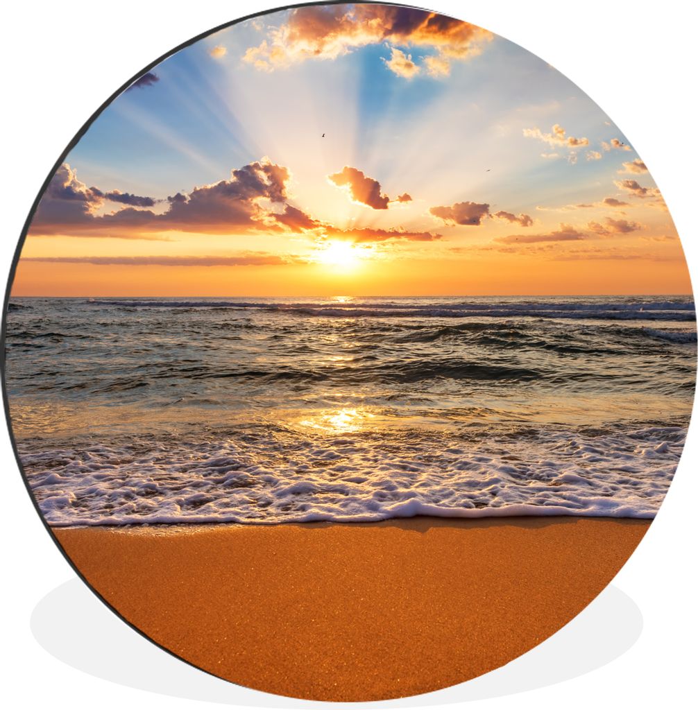 MuchoWow Aluminium Wandkreis Strand - Sonnenuntergang - Meer - Wolken - Horizont Ø 30 cm Wanddeko Modern Wohnzimmer - Wand Bild - Wohnzimmer - R...