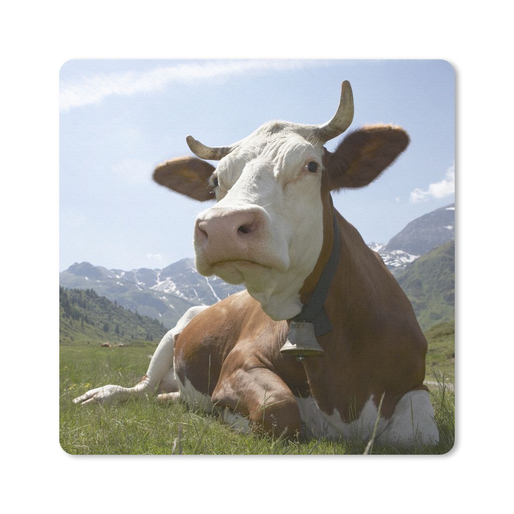 MuchoWow Mauspad Mousepad Kuh - Berg - Gras 30x30 cm - Mousepads - Maus Mat - Pad - Mausunterlage - Gaming