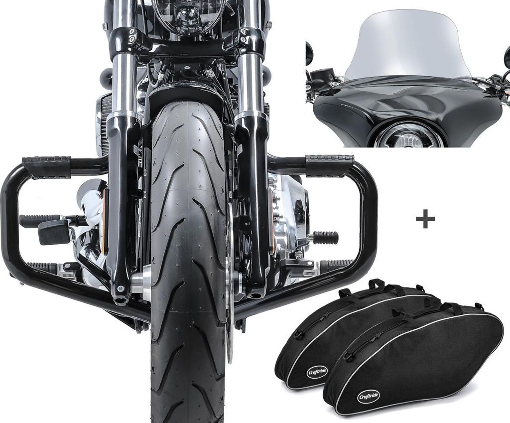 Set Sturzbügel + Innentaschen + Windschild für Harley Sportglide 18-25