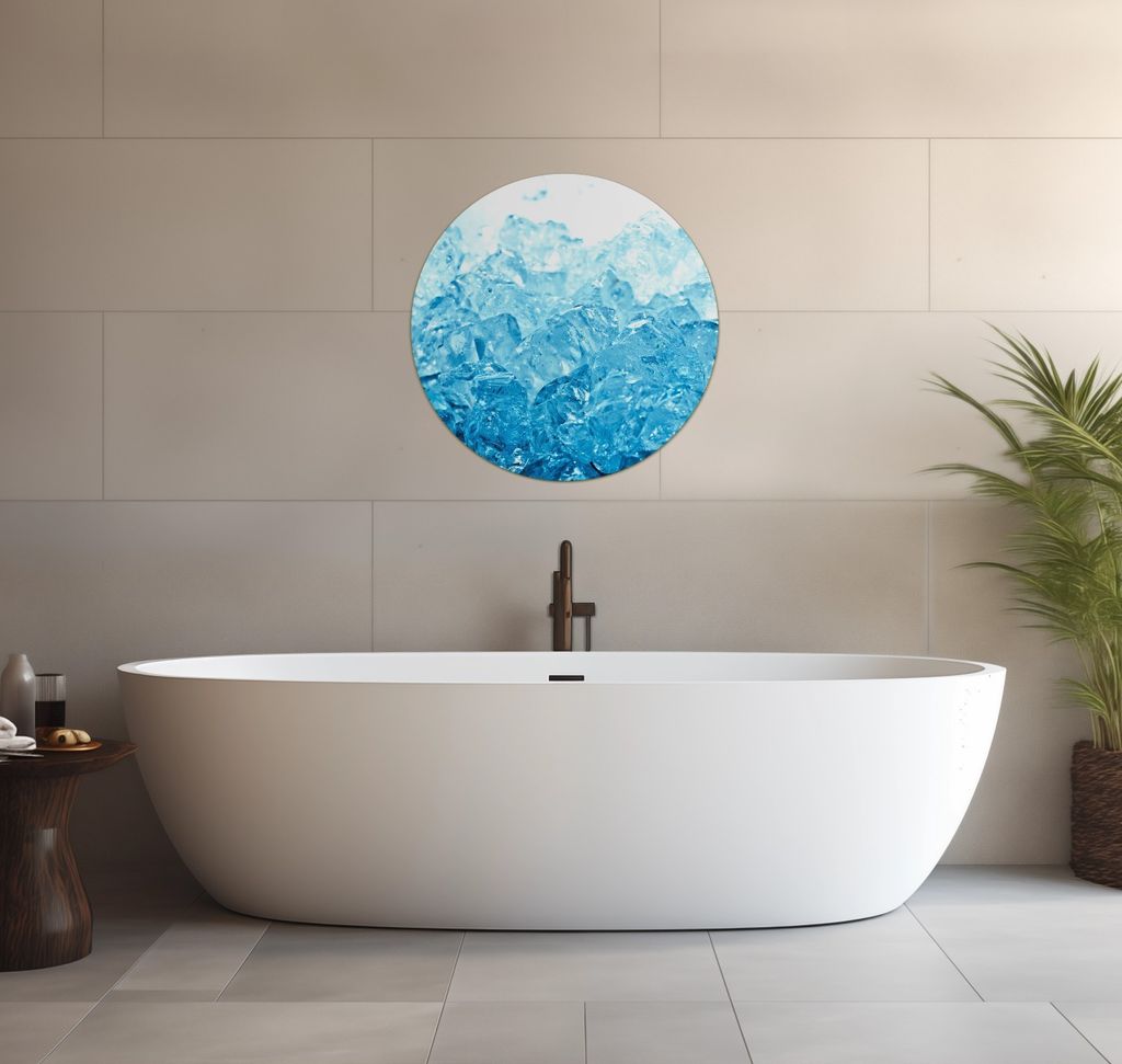 Wallario wasserfestes Poster selbstklebend 60 x 60 cm, Leuchtendes Eis in blau, Badezimmerposter Spritzschutz mit Hochglanzoberfläche in Glasoptik
