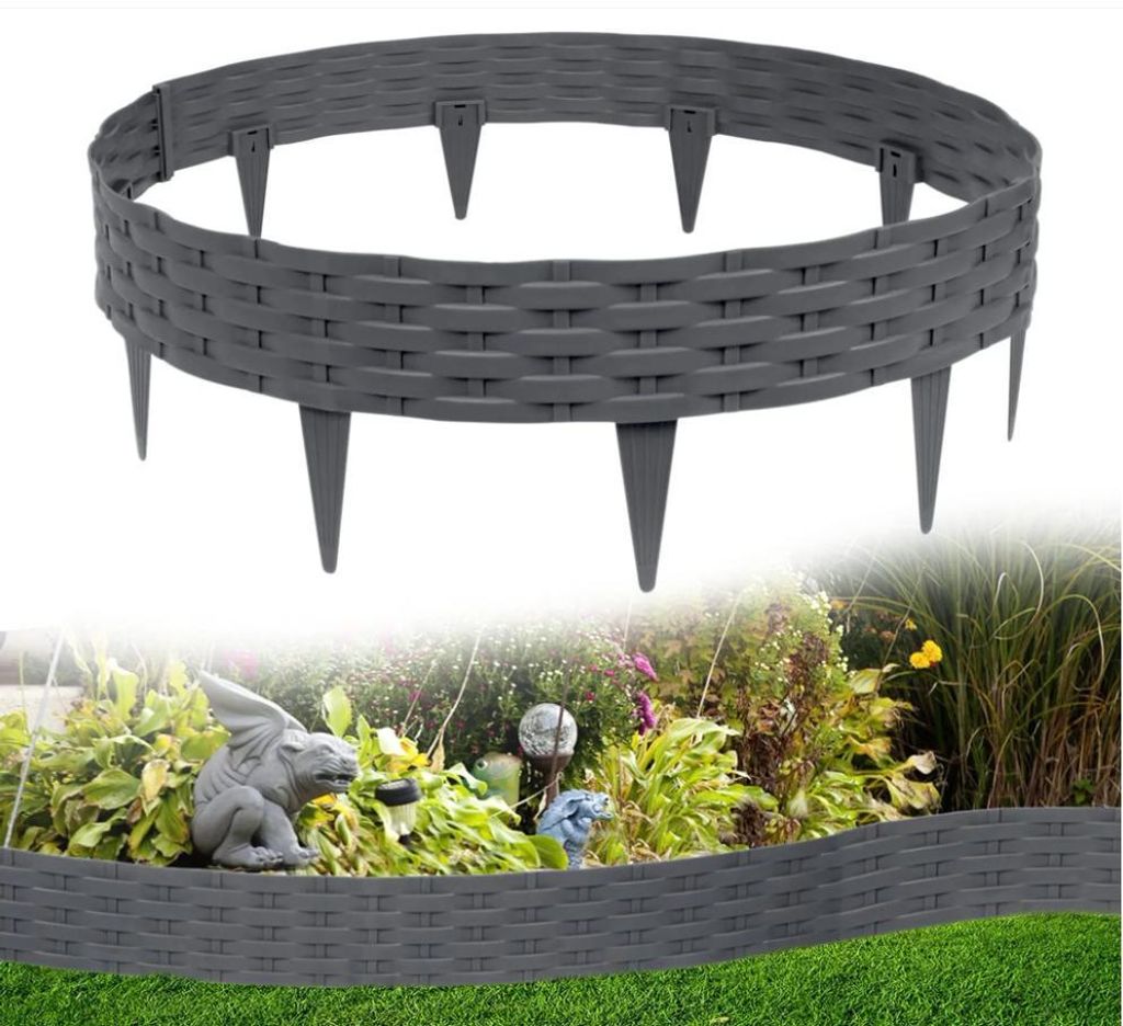Beeteinfassung Rattan-Optik Rasenkante 5*1m Biegbarer Kunststoff Mähkante Beetumrandung Rattan Design Gartenpalisade Anthratic (5 Stück/5m) CEEDIR