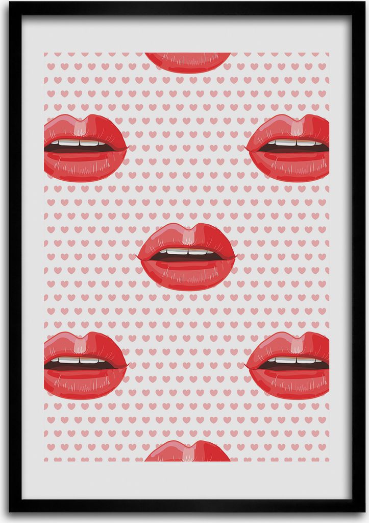 Bild - Bilderrahmen - Foto - 70 cm x 100 cm - MDF - Rahmen - Wandkunst - Rote Lippen