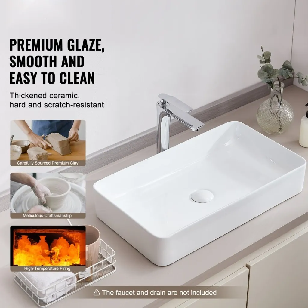 Lavandino Bagno Appoggio Bianco 60cm - Ceramica Facile Pulizia 609x351 - 2