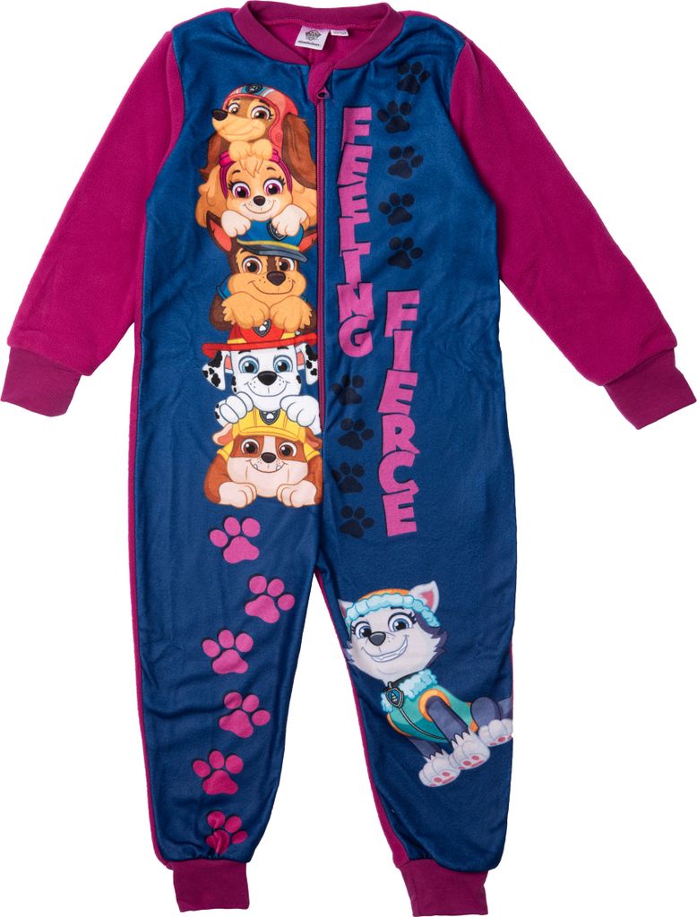 Paw Patrol Jumpsuit für Mädchen - Overall Kinder Pyjama Schlafanzug langarm Pink/Blau, Größe:110-116