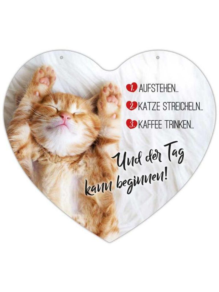 Herz Blechschild Katze streicheln HB023 Produktbild 