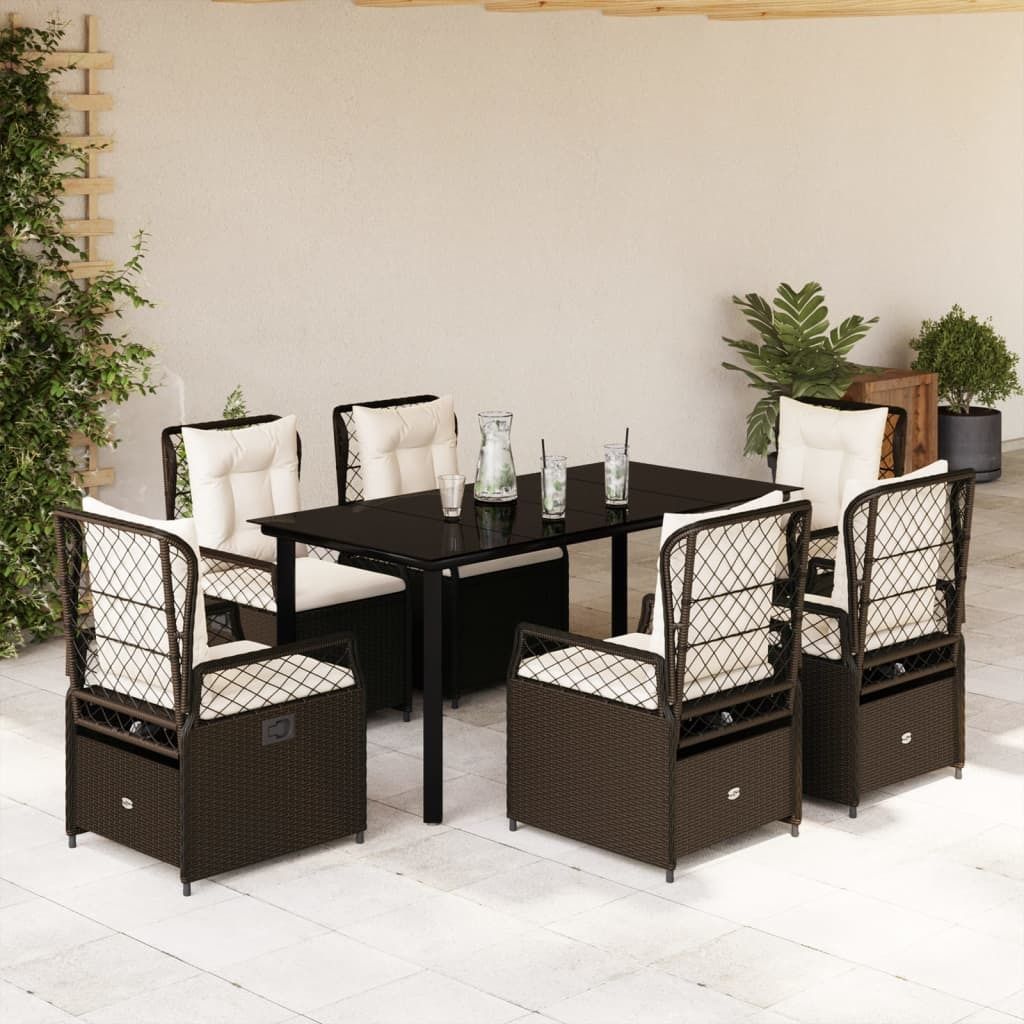 Maison Exclusive - 7-tlg. Garten-Essgruppe mit Kissen Braun Poly Rattan