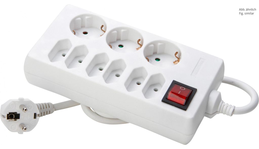 Kopp 129802002, 1,4 m, Drinnen, Typ C, Weiß, 9 AC-Ausgänge, Produktbild 