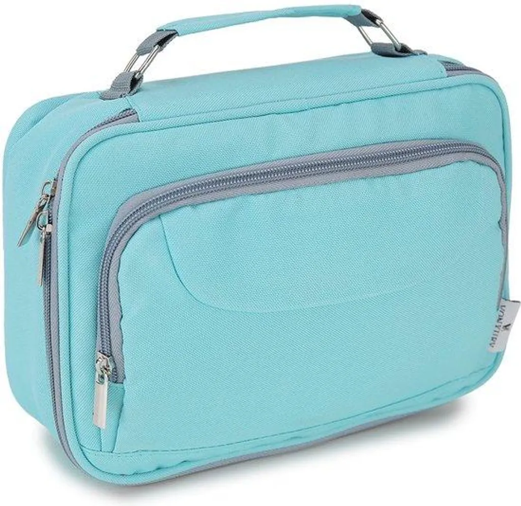 Trousse de rangement scolaire vert menthe avec 2 grands compartiments