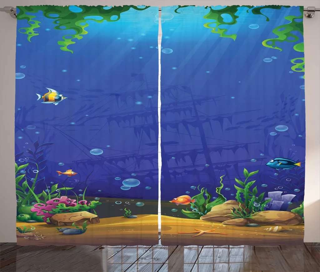Rideau pour Chambre Enfant Décoration Sous-Marine 280x225 cm Violet Bleu