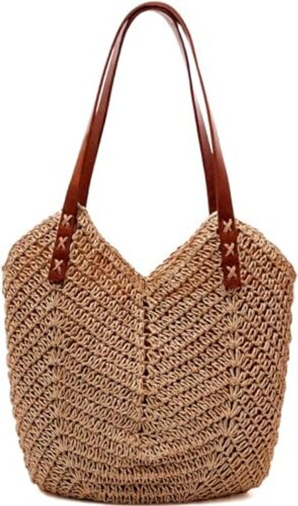 Retro Stroh-Strandtasche mit Reißverschluss – Produktbild 