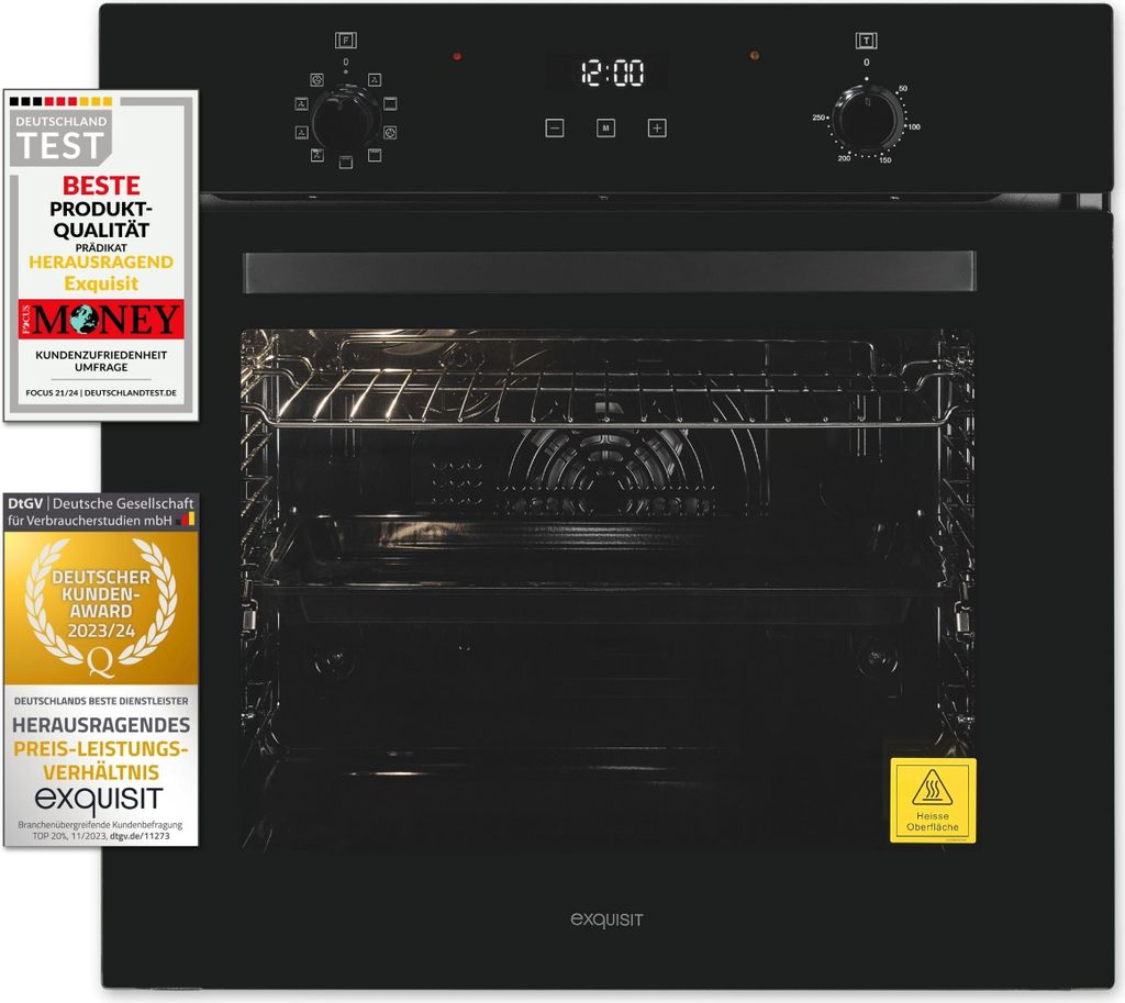 Exquisit Einbaubackofen EBE278-H-020 schwarz | Energieeffizienzklasse A | 59,0 l Garraum | Einbaubackofen 60 cm