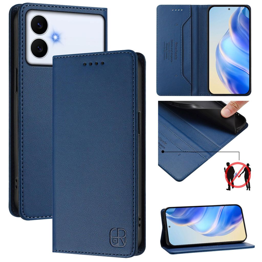 Lederhülle für Samsung Galaxy S26 Edge Hülle Flip Brieftasche Kartenfächern Ständer Schutzhülle Blau