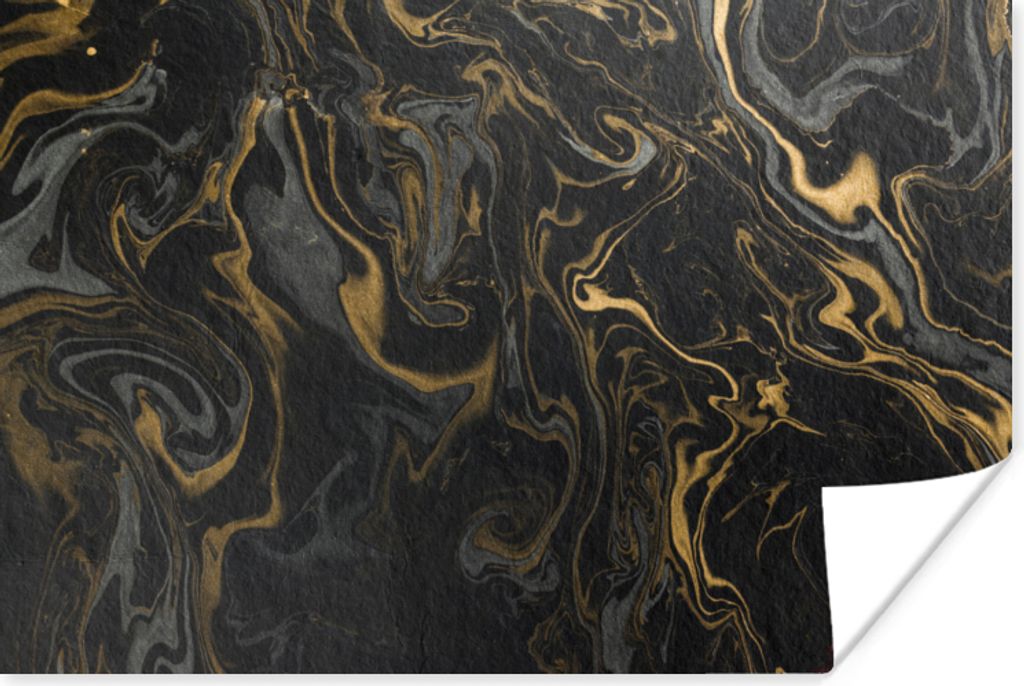 MuchoWow Poster Marmor - Textur - Grau - Gold - Marmoroptik - Luxus 60x40 cm - Schlafzimmerdekoration
