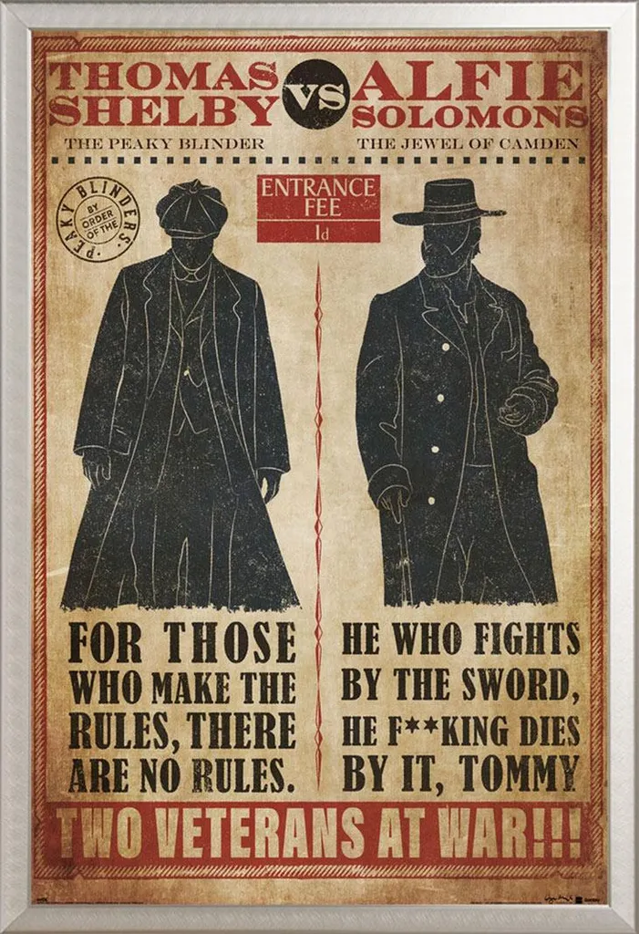 Quadro Moderno Peaky Blinders Thomas vs Alfie Cornice Argento Shinsuke
