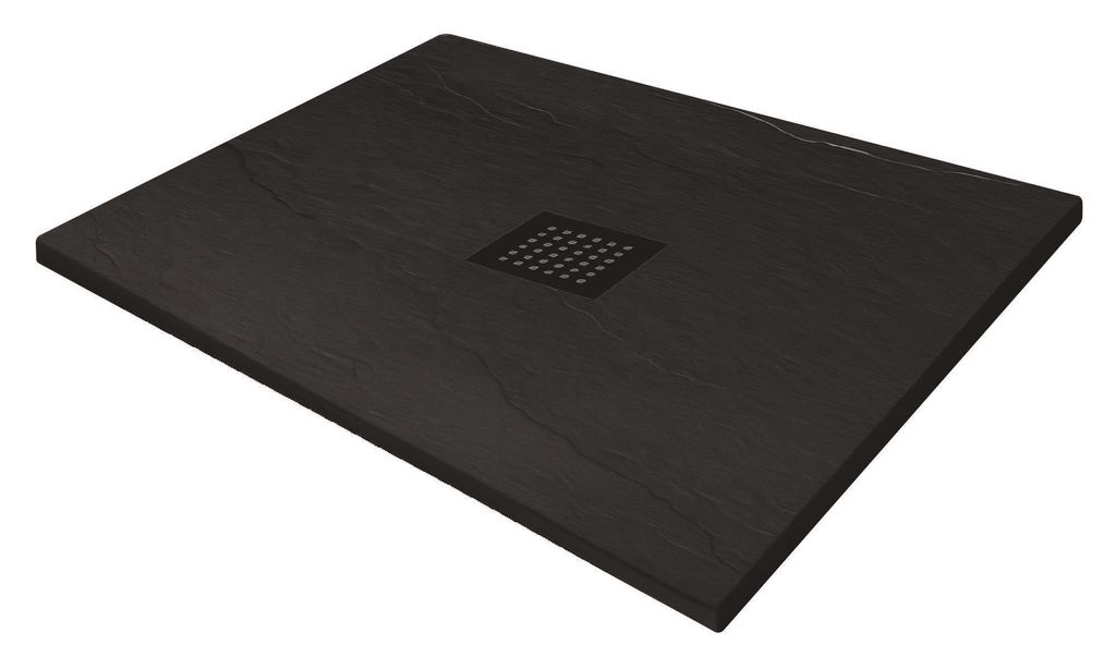 ONDEE ZEN – Duschwanne NARA – Rutschfest, zuschneidbar, 90 x 90 cm, Kunstharz – Schwarz – Ablauf