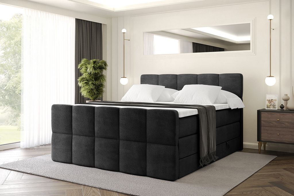 ALTDECOR Boxspringbett mit Matratze und Lattenrost, Topper, Polsterbett mit Bettkasten, Bett mit Stauraum H3- und H4- Matratze, Doppelbett, Springb...