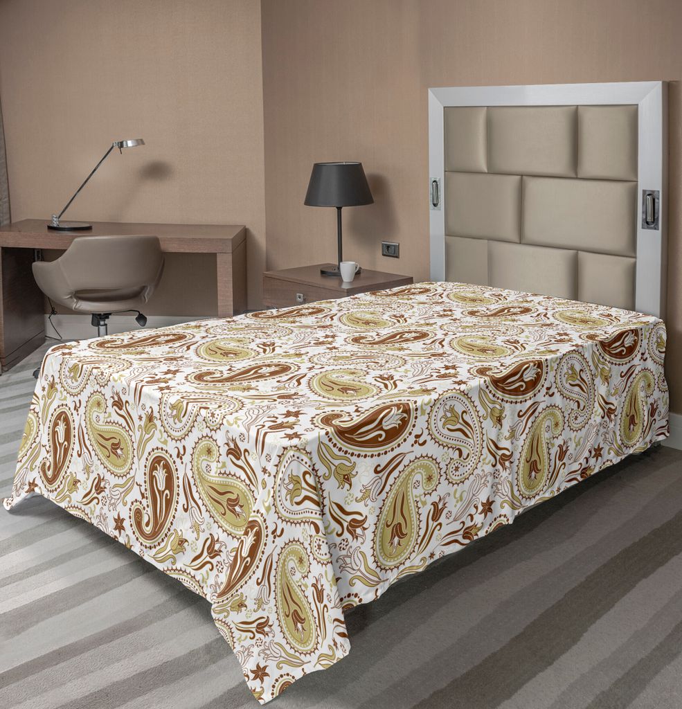 ABAKUHAUS Paisley Bettlaken, Blumenmuster Mit Paisley Inspiriert Und Tulpen Persische Hippie Art, weiches bequemes oberes Bettlaken für ein dekora...