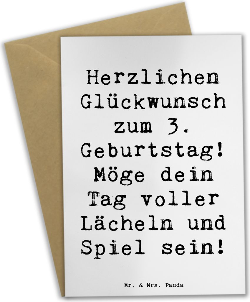 Mr. & Mrs. Panda Glückwunschkarte Spruch 3. Geburtstag Lächeln und Spiel - Weiß - Geschenk, weihnachtskarten, Klappkarte, besonderer Meilenstein...