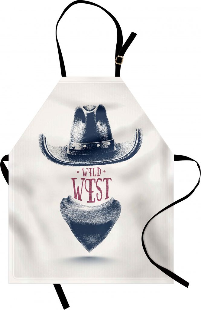 ABAKUHAUS Western Kochschürze, Grafikdesign von Wild West Cowboy Hat und Schal Vintage Farben American Print, Farbfest Höhenverstellbar Waschbar ...