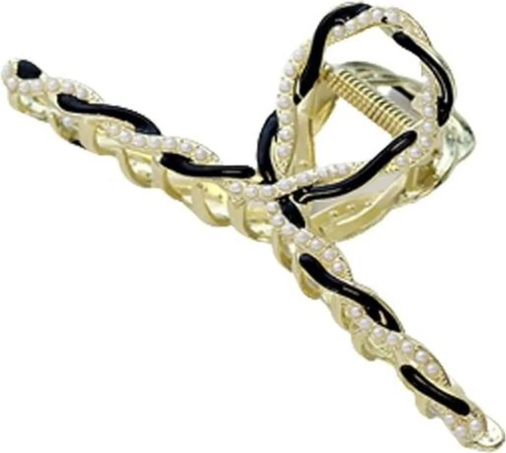 Spona Capelli 11cm Flamenco Mystique | Metallo Oro e Perle Nere